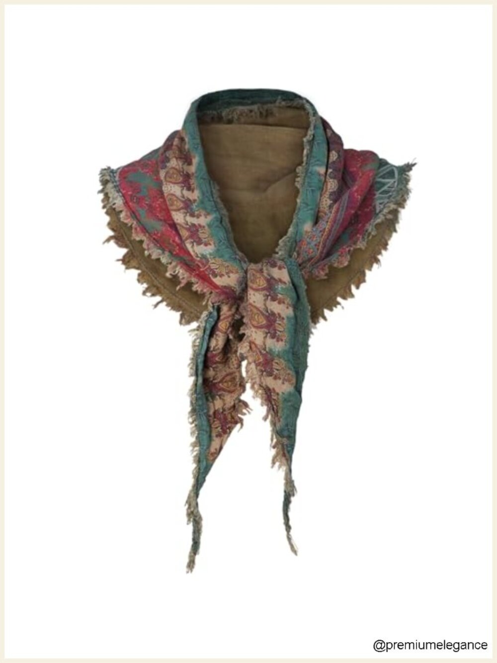 Vintage Cotton Triangle Scarf Floral Print Raw Fringe Edge Cottagecore Headband